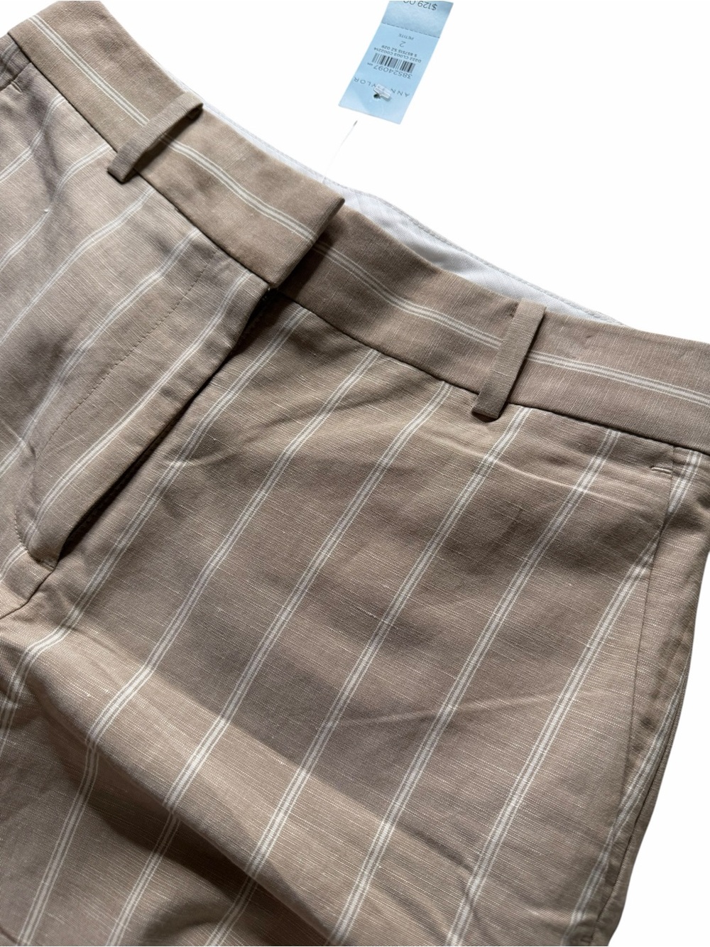 ANN‎ TAYLOR Tan White Striped Wide Leg Linen Blend Pants Women's Size 2P NWT - Picture 3 of 7